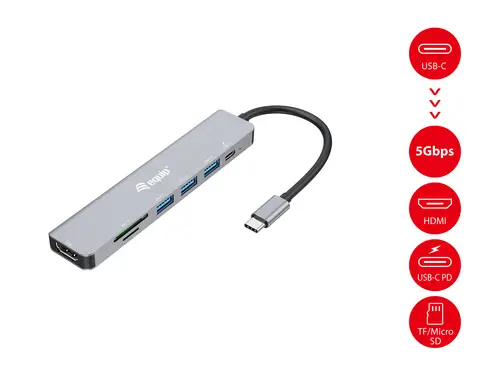 133494 Adaptador multifunción USB-C 7 en 1, HDMI 4K/60Hz, USB 3.2 Gen1 x 3 , TF/MICRO SD, 100W USB PD - Imagen 5