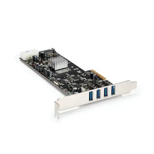 Adaptador Tarjeta PCI Express PCI-E 4 Puertos USB 3.0 UASP 2 Canales de 5Gbps con Alimentación Molex SATA - Imagen 1