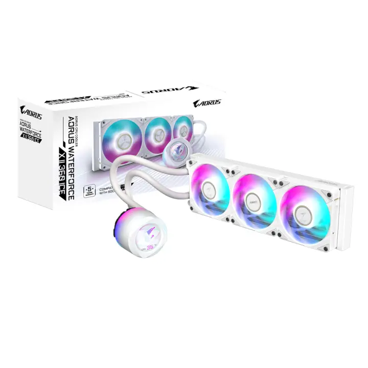AORUS WATERFORCE X II 360 ICE Refrigerador de CPU líquido AIO - 3x ventiladores ARGB de 120 mm, pantalla LCD a todo color, DAISY-CHAIN, compatible con Intel LGA 1851 y AMD AM5