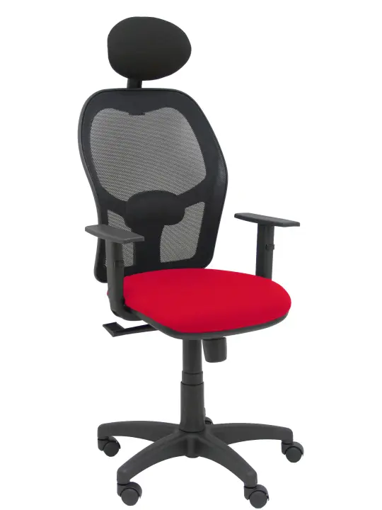 Silla Alocén malla negra asiento bali rojo brazos regulables cabecero fijo. - Imagen 1