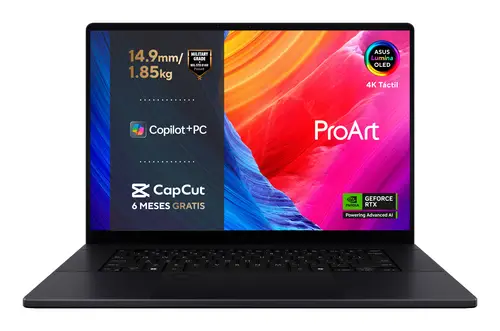 ProArt P16 OLED H7606WP-RJ079X Copilot+ PC - Ordenador Portátil 16" WQXGA+ 120Hz (AMD Ryzen AI 9 HX 370, 64GB RAM, 2TB SSD, NVIDIA RTX 5070 8GB, Windows 11 Pro) Negro Nano - Teclado QWERTY español - Imagen 2