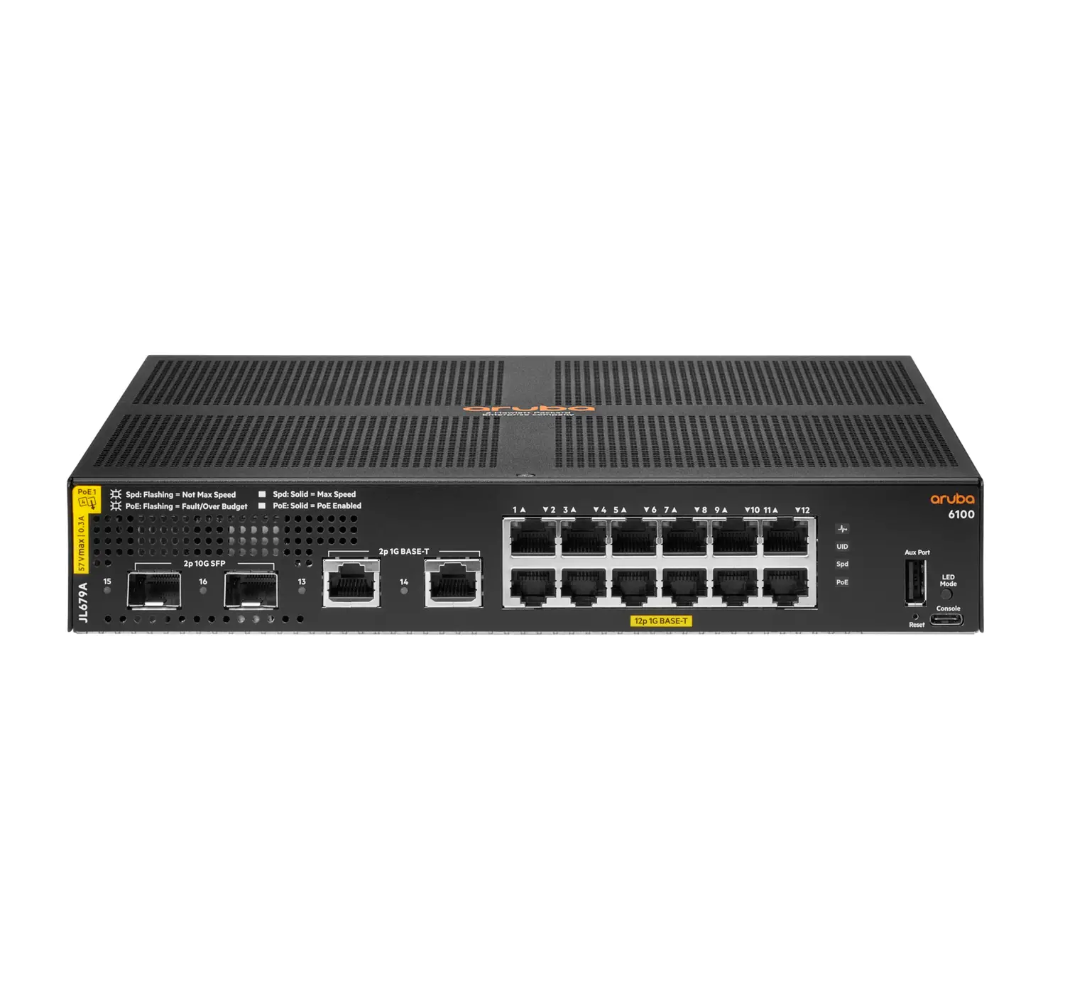 Aruba Networking 6100 12G Class4 PoE 2G/2SFP+ 139W Gestionado L3 Gigabit Ethernet (10/100/1000) Energía sobre Ethernet (PoE) 1U Negro