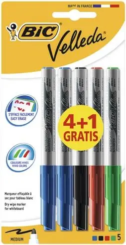 VELLEDA MARCADOR 1741 PIZARRA BLANCA PUNTA REDONDA SURTIDOS BLISTER - 4+1 GRATIS -