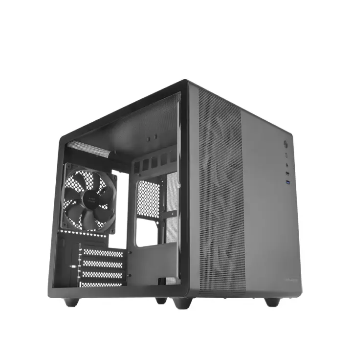 MC-MPRO Negro, Caja Profesional Compacta Micro-ATX, Ventana Lateral Completa Cristal Templado, 3x Ventiladores 120mm, Panel Lateral Completo Mesh