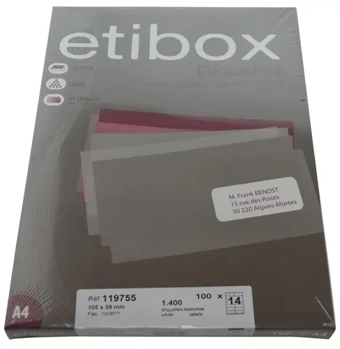ETIQUETAS ADH.IMPR. ETIBOX A4 BLANCA CAJ