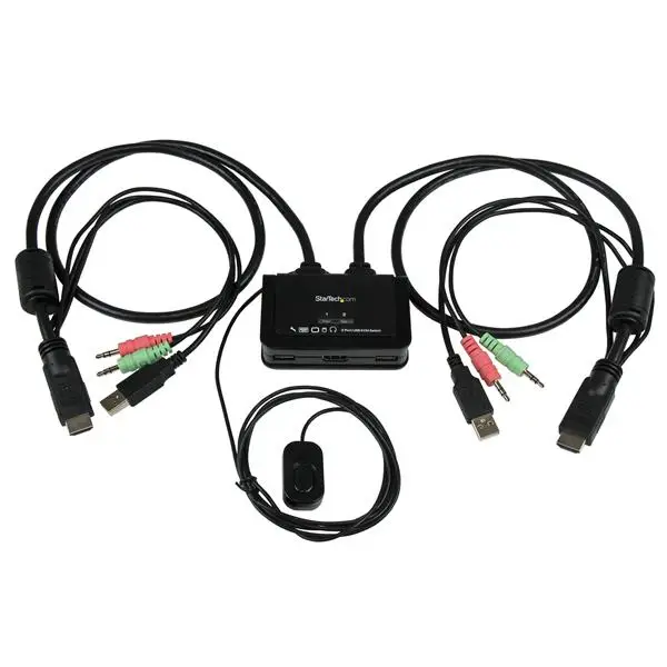 Conmutador Switch KVM 2 puertos HDMI USB Audio con Cables Integrados - 1080p