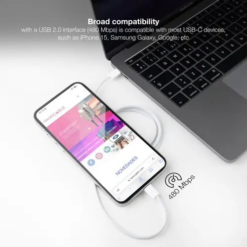 Cable USB-C 2.0 60W 3A, USB-C/M-USB-C/M, Blanco, 1 m - Imagen 5