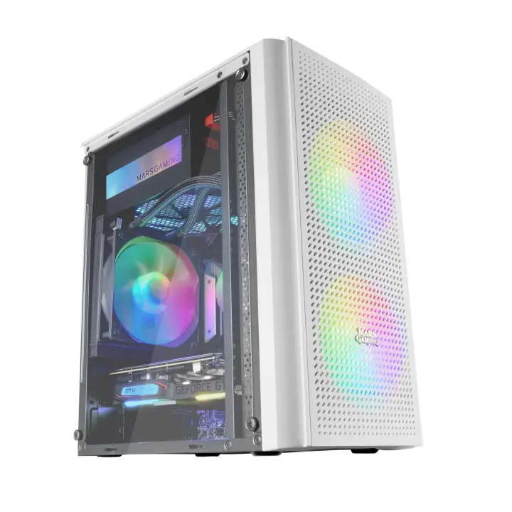 MC300W Blanco, Caja PC Micro ATX, Cristal Templado, Frontal MESH, 3xVentilador FRGB