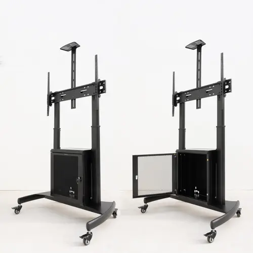 NARNIA Soporte de Suelo con Armario Multiusos + Accesorios Rack para Pantallas 60"- 100", Negro - Imagen 2