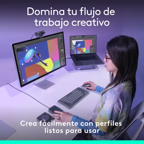 MX Creative Console, keypad programable con 9 teclas LCD personalizables y dial de control para diseño gráfico, edición de vídeo, fotografía, uso con Adobe, Zoom, Spotify, etc. Color Grafito - Imagen 3