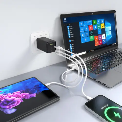 Cargador GaN 100W, 2x USB-C PD3.0 QC4.0 QC5.0, 1x USB-A QC3.0, Negro - Imagen 5