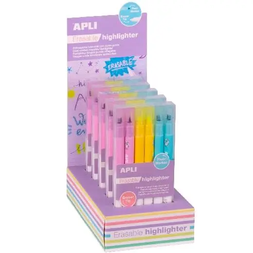 APLI SUBRAYADOR BORRABLE DOBLE PUNTA EXPOSITOR DE 5 PACKS DE 6 C/..