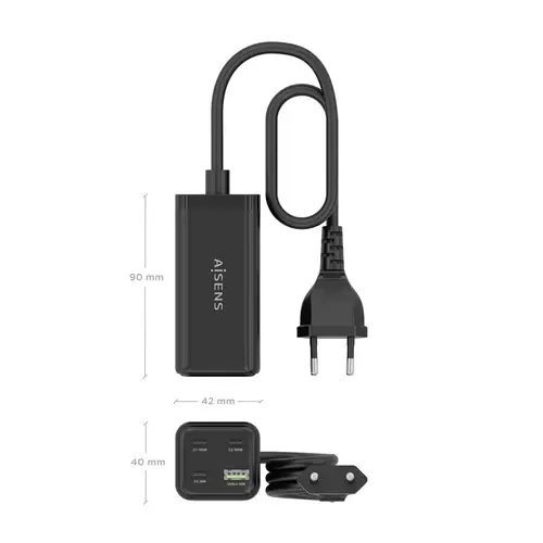 Cargador Sobremesa GaN 100W, 3x USB-C PD3.0 QC4.0 QC5.0, 1x USB-A QC3.0, Negro - Imagen 4