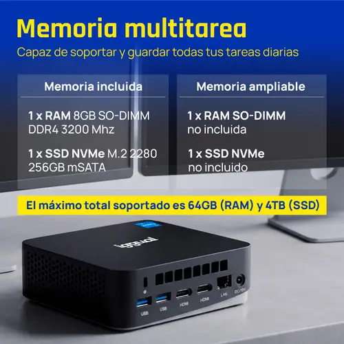 Mini PC Teseracto i5 1235U 8+256GB 2xHDMI - Imagen 11