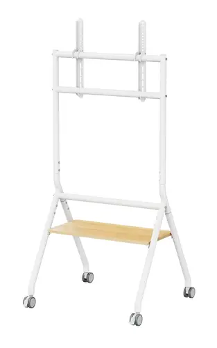 Soporte de suelo eco con rueda, 1 bandeja para pantalla interactiva/TV 80kg de 37-86, Blanco+Madera - Imagen 3