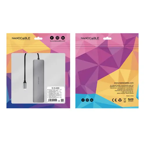 Hub USB-C 8 en 1, Conversor USB-C 3.1 a 2xUSB-A 3.0 + 3xUSB-C 3.0 + USB-C PD + HDMI 4K@60Hz + Audio Jack 3.5, Aluminio, Gris, 18 cm - Imagen 5