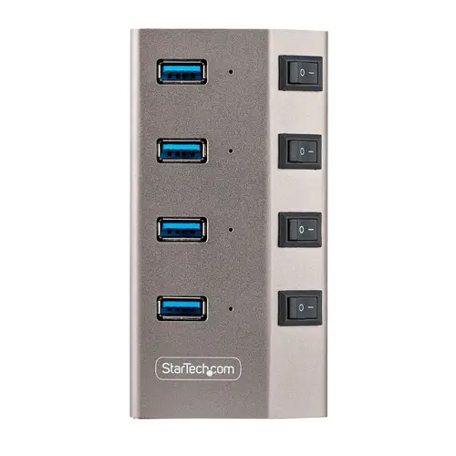 Hub USB-C Autoalimentado de 4 puertos con Interruptores Individuales - Concentrador USB 3.0 a 5 Gbps con Fuente de Alimentación - Ladrón USB Tipo C a USB-A - BC 1.2 - Imagen 5