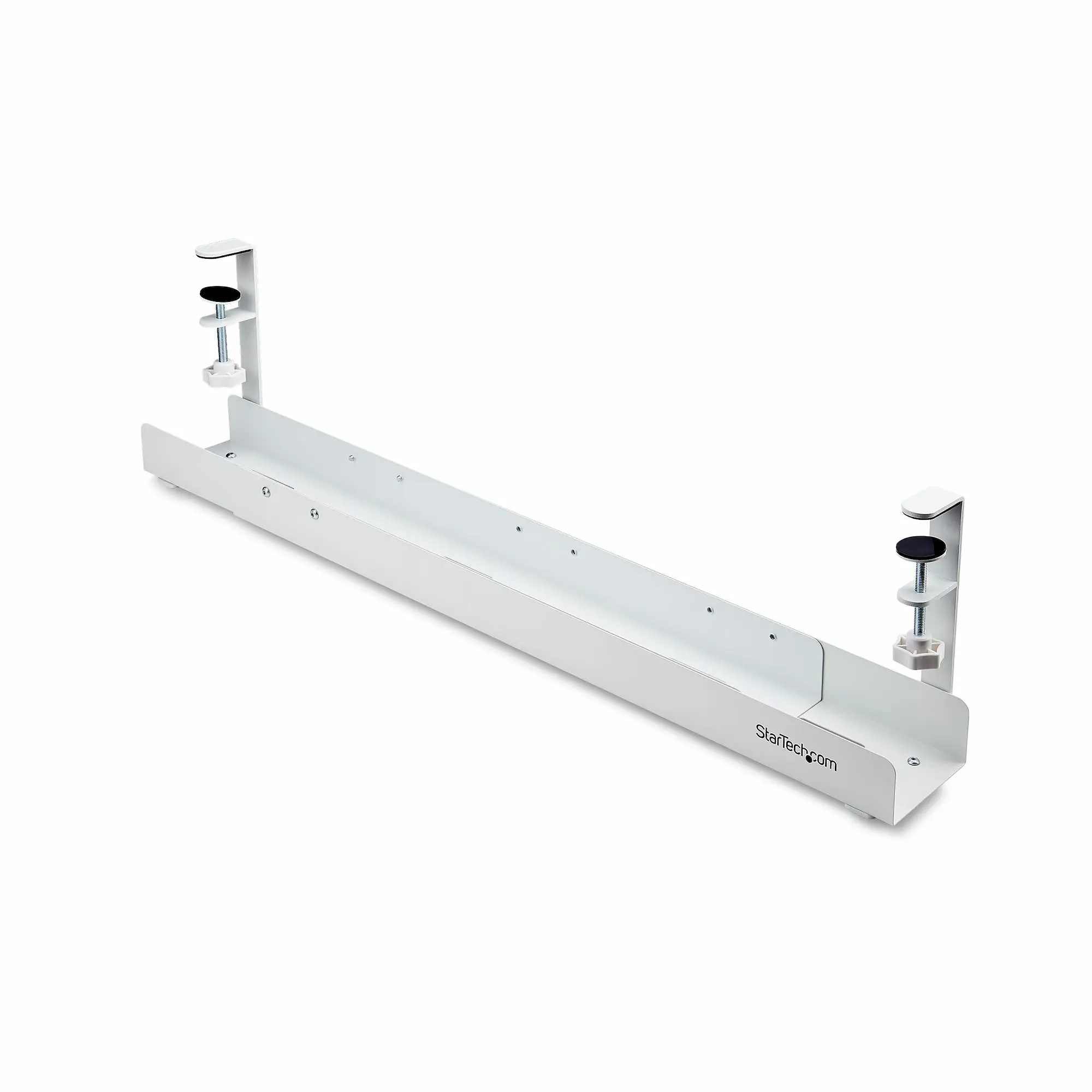 Bandeja Gestionador de Cables Negro - Soporte de Regleta - para Debajo del Escritorio - Ajustable en Longitud - Fijación con Mordaza - Instalación sin Perforaciónes - Blanco