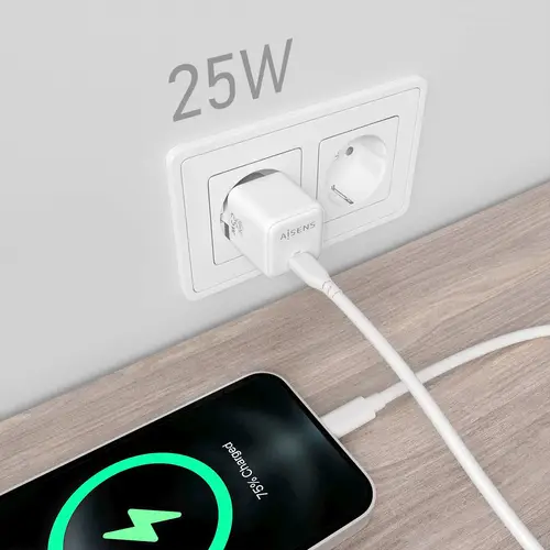 Cargador GaN 25W, 1xUSB-C PD3.0 QC4.0, Blanco - Imagen 5