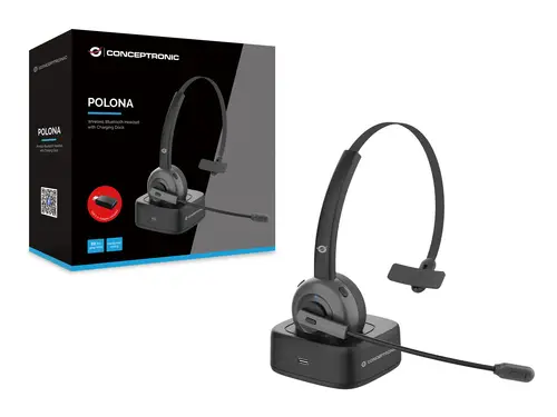 POLONA03BD auricular y casco Auriculares Inalámbrico Diadema Oficina/Centro de llamadas Bluetooth Base de carga Negro - Imagen 2