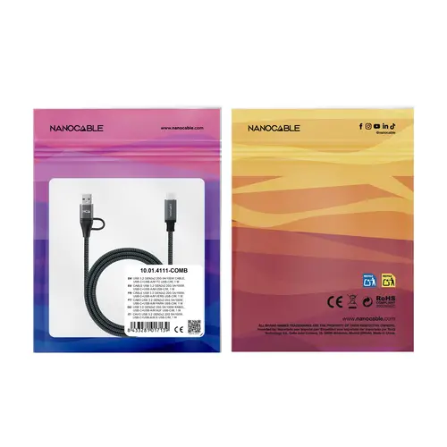 Cable USB 3.2 Gen2x2 20Gbps 5A/100W, USB-C+USB-A/M a USB-C/M, Gris/Negro, 2m - Imagen 5