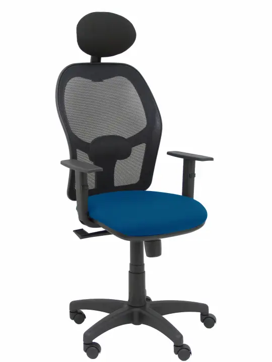 Silla Alocén malla negra asiento bali azul oscuro brazos regulables cabecero fijo