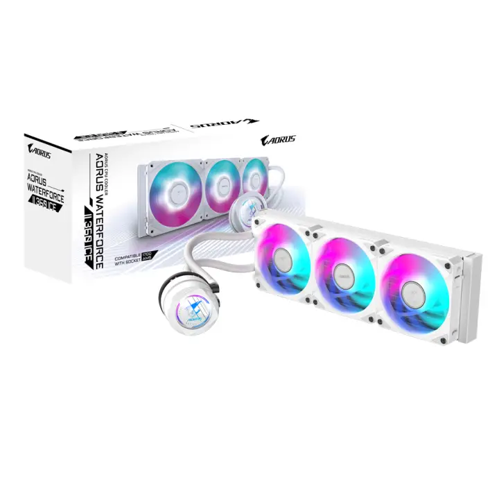 AORUS WATERFORCE II 360 ICE Refrigerador de CPU líquido AIO - 3x ventiladores ARGB de 120 mm, mecanismo de conexión deslizante, DAISY-CHAIN, compatible con Intel LGA 1851 y AMD AM5