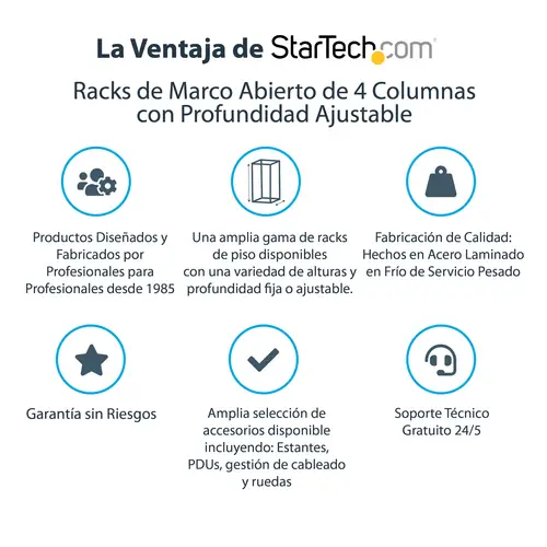Rack 25U Móvil de Marco Abierto de 4 Columnas para Servidores - Rack de Cuatro Columnas 19 Pulgadas para Equipo de Red e Informático - Ruedas o Patas Niveladoras - Imagen 8