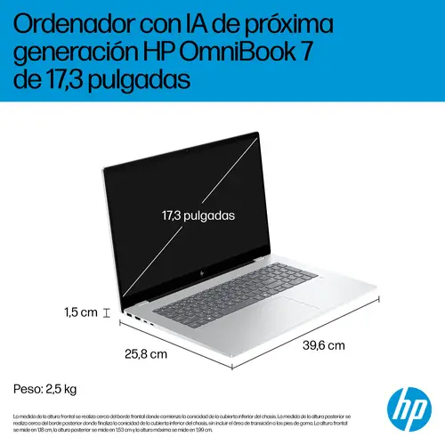 OmniBook 7 Laptop Next Gen AI 17-dc0001nsx Copilot+ PC Intel Core Ultra 5 226V Portátil 43,9 cm (17.3") Pantalla táctil Full HD 16 GB LPDDR5x-SDRAM 1 TB SSD Wi-Fi 6E (802.11ax) Windows 11 Home Plata - Imagen 6