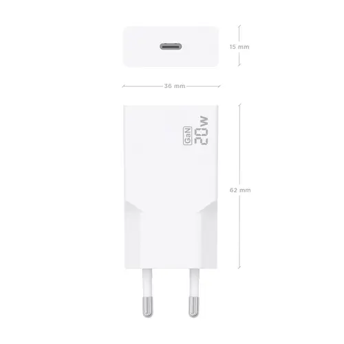 Cargador Ultra Delgado GaN 20W, 1xUSB-C PD3.0, Blanco - Imagen 4