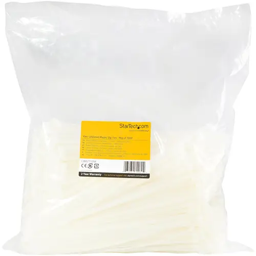 Bridas de 25cm para cables - 4 mm de ancho, 68 mm de diámetro, soportan 22 kg de tensión, de nylon, cierre automático y punta curva, 94V-2/UL, paquete de 1000 - blancas - Imagen 6