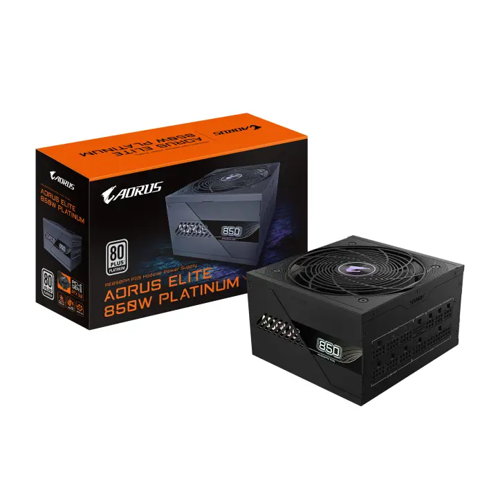 AORUS ELITE P850W Fuente de Alimentación - PCIe 5.0, 80 PLUS Platinum, Diseño completamente modular, Ventilador de 120 mm, Compatible con ATX 3.0, Enchufe UE