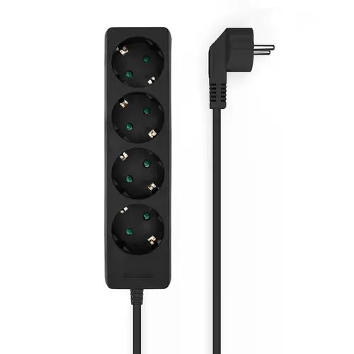 Base Multiple 4 Tomas Sin Interruptor Con Cable 3x1.5mm2, Negro, 1.4m - Imagen 1