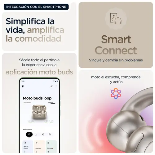 moto buds loop Auriculares Inalámbrico Clip de oreja Llamadas/Música/Deporte/Uso diario Bluetooth Beige - Imagen 13