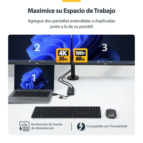 Adaptador de USB a HDMI Doble, USB A/C a 2 Pantallas HDMI (1x 4K30Hz, 1x 1080p), Dongle Integrado USB-A a C, Cable de 11cm, Adaptador USB 3.0 a HDMI, Windows y macOS - Imagen 11
