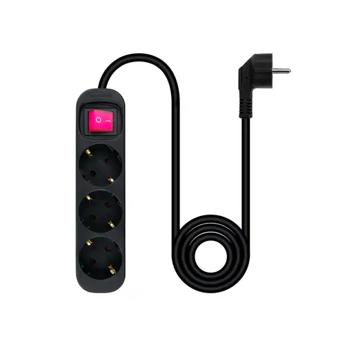 Regleta de Enchufes con 3 Tomas con Interruptor, 1.4 m, Negro - Imagen 2