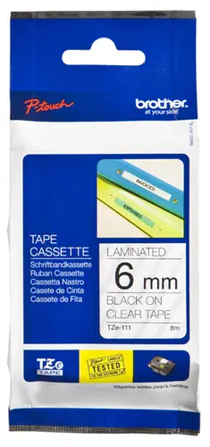 TZE-111 cinta para impresora de etiquetas Negro sobre transparente - Imagen 1