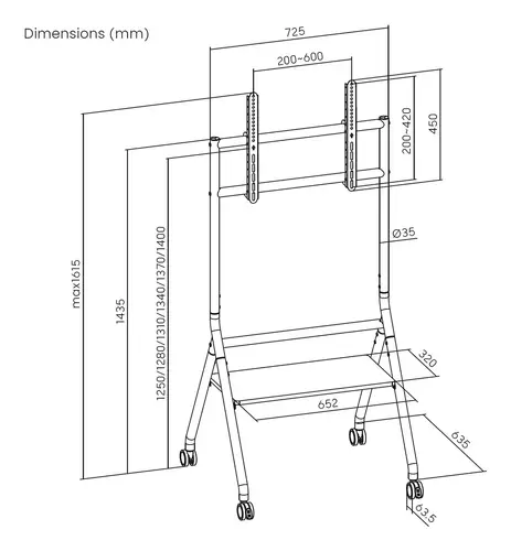 Soporte de suelo eco con rueda, 1 bandeja para pantalla interactiva/TV 80kg de 37-86, Negro - Imagen 6