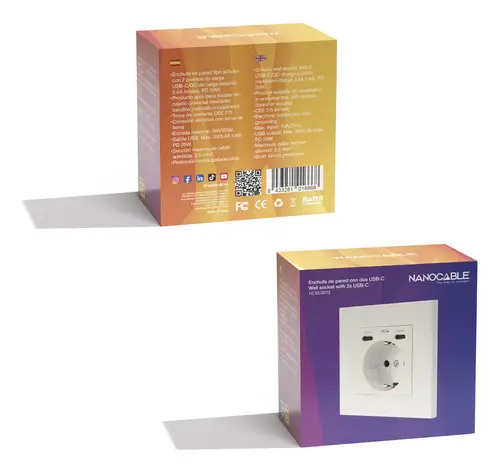 Base de enchufe de pared tipo schuko con 2 USB-C PD - Max. 3.4A, Blanco - Imagen 7