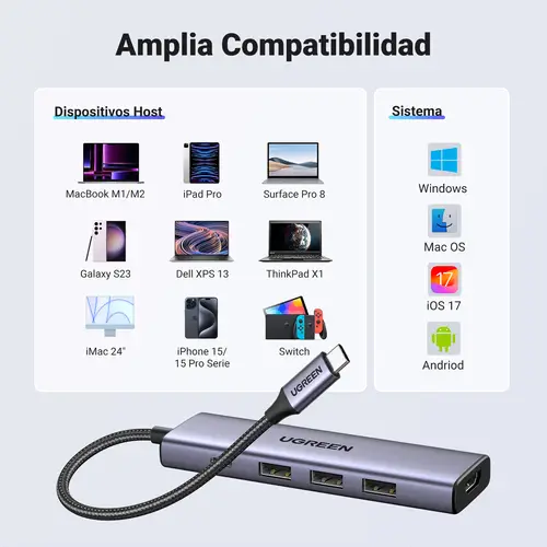 15596 base para portátil y replicador de puertos Alámbrico USB 3.2 Gen 1 (3.1 Gen 1) Type-A + Type-C Aluminio - Imagen 12