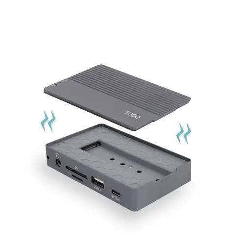 Caja externa para SSD M.2 NVMe/SATA + HUB USB-C 3.2 Gen2 con 2x USB-A 3.1 + 1x USB-A 2.0 + USB-C 3.2 Gen2 + HDMI 2.0 + RJ45 + SD/TF + AUDIO + USB-C PD 100W, Gris - Imagen 3