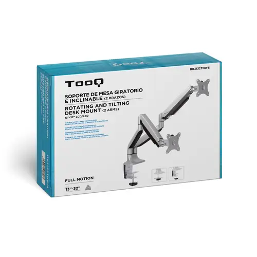 Soporte de Mesa Giratorio e Inclinable para 2 Pantallas (Monitor / TV Plasma / LCD / LED) 13  32, de Dos Brazos, Plata - Imagen 12