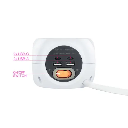 Base de 3 enchufes con 4 USB's (2 USB A + 2 USB-C), con interruptor - Imagen 3
