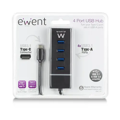 EW1137 hub de interfaz USB 3.2 Gen 1 (3.1 Gen 1) Type-C 5000 Mbit/s Negro - Imagen 5
