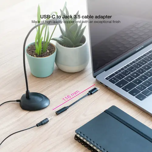 Cable Adaptador Audio USB-C/M a Jack 3.5/H, 11 cm, Negro - Imagen 3