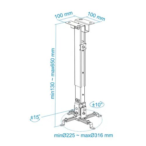 SOPORTE UNIVERSAL INCLINABLE DE TECHO PARA PROYECTOR PLATA - Imagen 7