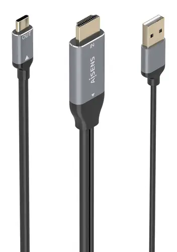 Cable Conversor Aluminio HDMI V2.0 A USB-C 4K@60HZ, HDMI/M+USB-A/M-USB-C/M, Negro, 1.8m - Imagen 1