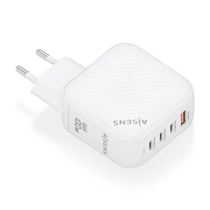 Cargador GaN 100W, 3xUSB-C PD3.0 QC4.0, 1xUSB-A QC3.0, Blanco