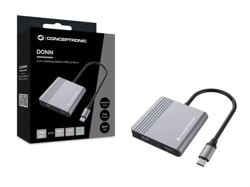 DONN13G base para portátil y replicador de puertos Alámbrico USB 3.2 Gen 1 (3.1 Gen 1) Type-C Gris - Imagen 4