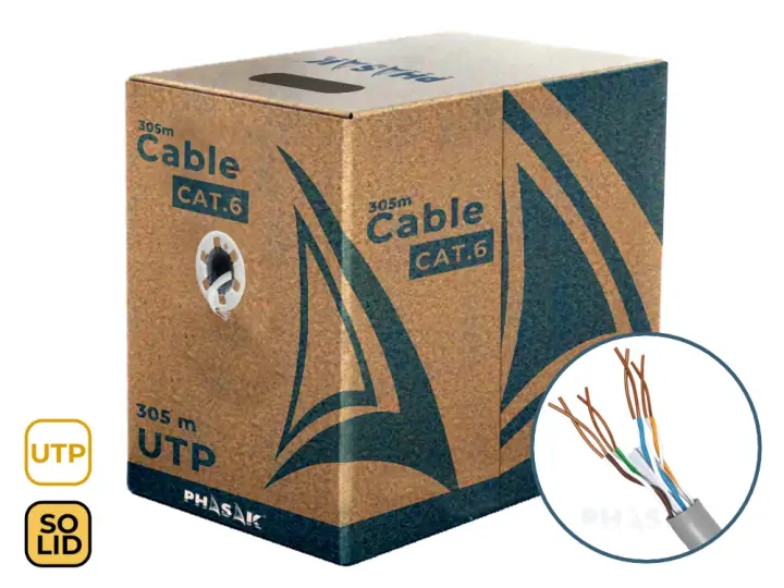 Bobina de Cable de Red Cat.6 UTP Sólido AWG23 CCA 305M - PHR 6302